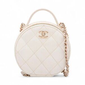 Chanel CC Logo Matelasse Leather Two-Way Round Shoulder Bag White
